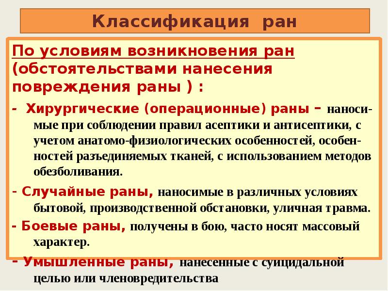 Раны классификация характеристика ран. Классификация РАН по условиям возникновения. Раны классификация по происхождению. Виды РАН по условию возникновения.