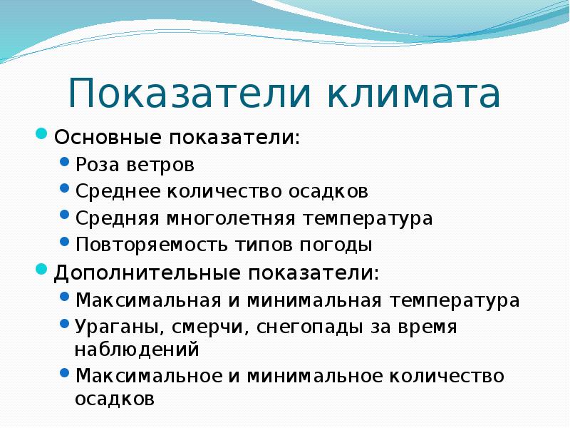 Климатические показатели климата