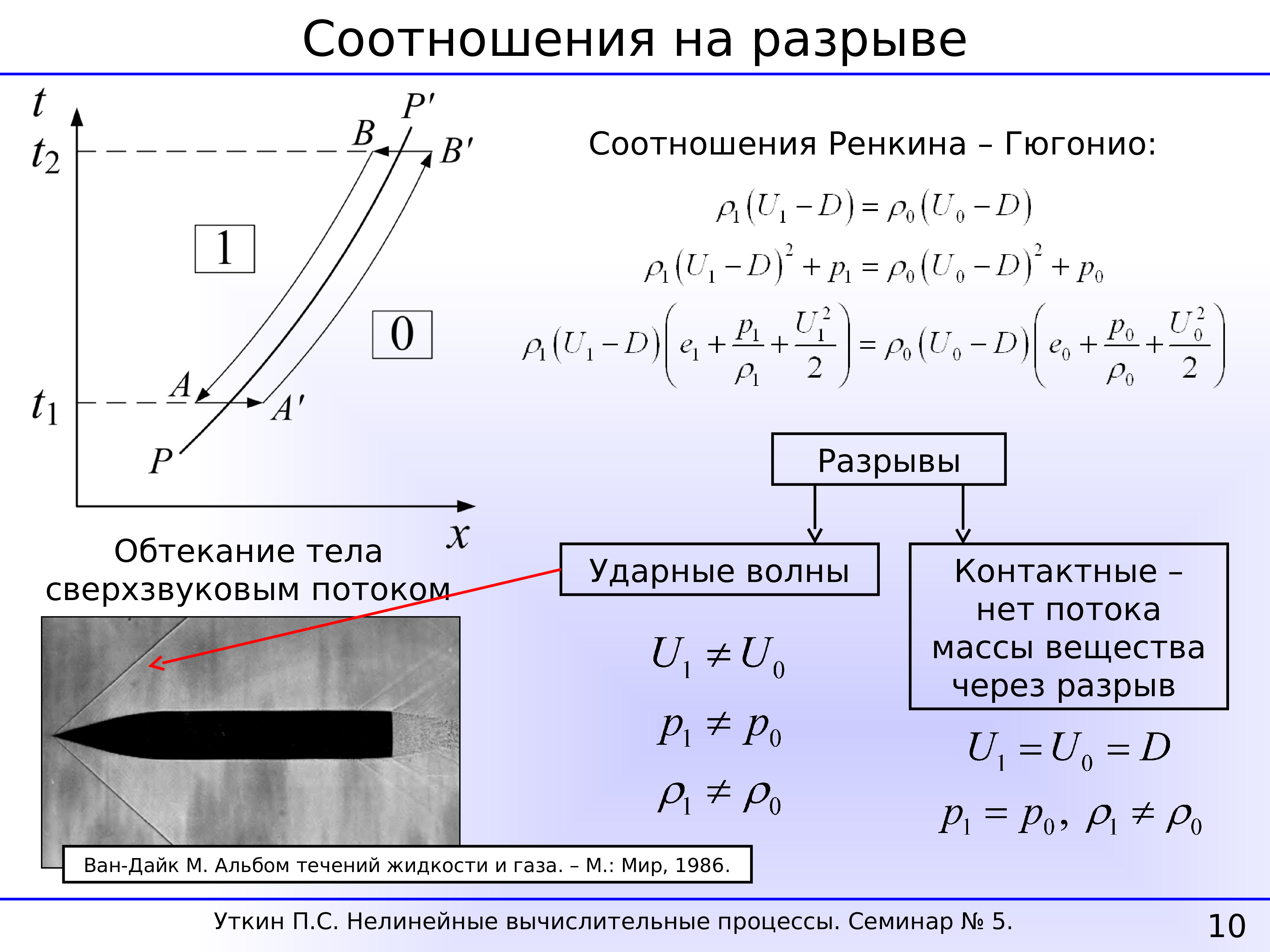 Через разрыв. Соотношения Ренкина Гюгонио. Соотношения Гюгонио на разрыве. Уравнение адиабаты Гюгонио. Условия Ренкина Гюгонио.