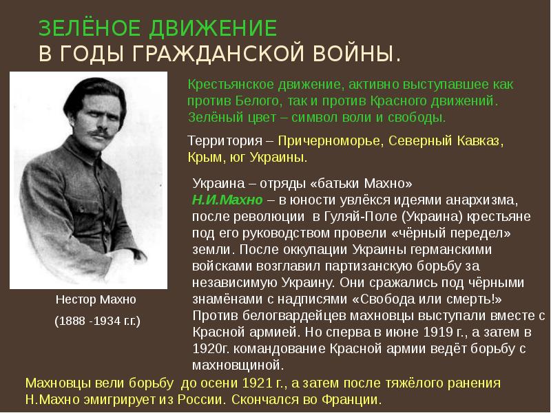 Зелёное движение  в годы гражданской войны.