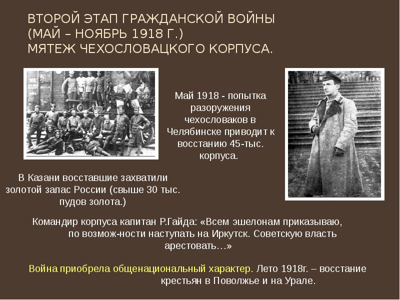 Второй этап гражданской войны  (май – ноябрь 1918 г.) Мятеж
