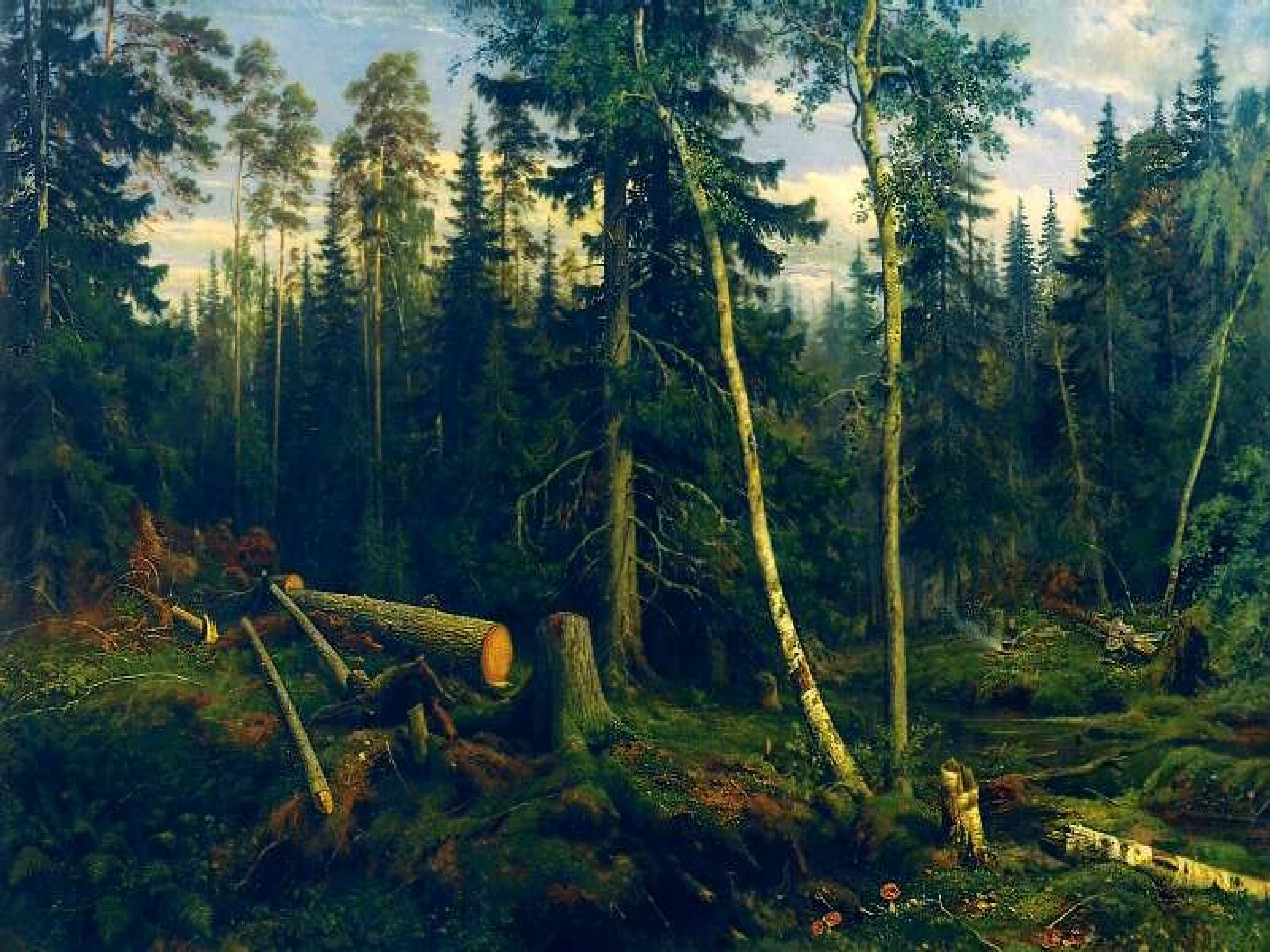 Он всему лесному году начало. Шишкин рубка леса 1867. Картина Шишкина рубка леса.