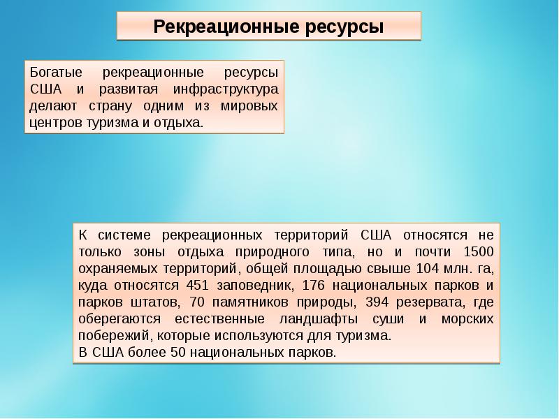 Рекреационные ресурсы сша презентация