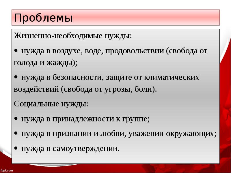 План на тему потребности человека