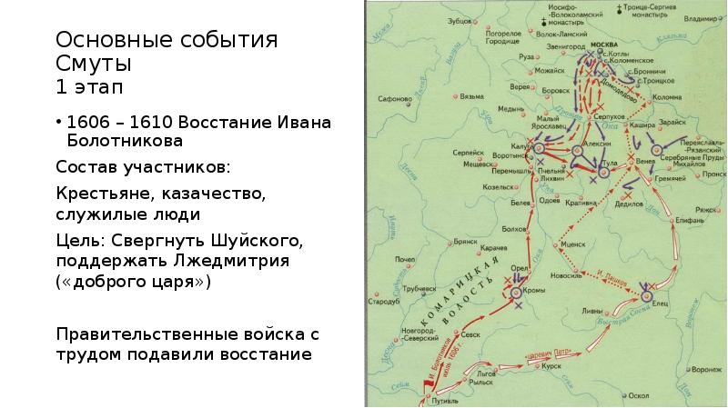 Города участвовавшие в крестьянском восстании смутное время карта