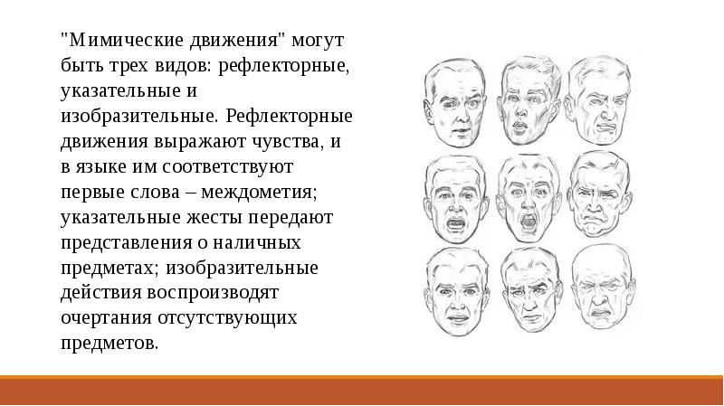 Двойник в языкознании. Мимические движения. Мимические движения были 3 видов. Психологизм в языкознании.