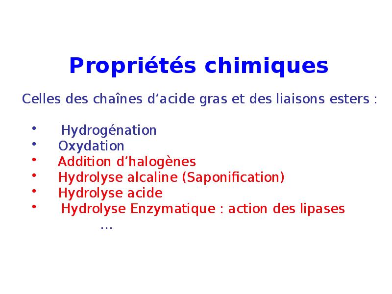 Propriétés chimiques Propriétés chimiques