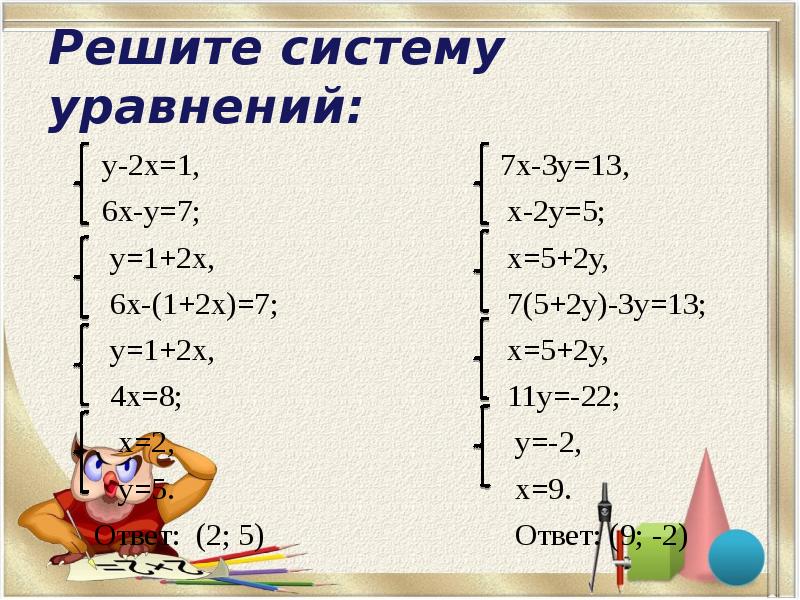 Решение систем методом подстановки 7 класс презентация