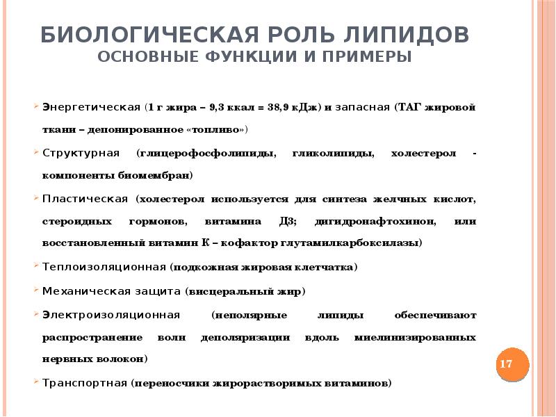 Перечислите основные биологические функции липидов. Перечислите основные биологические функции липидов
