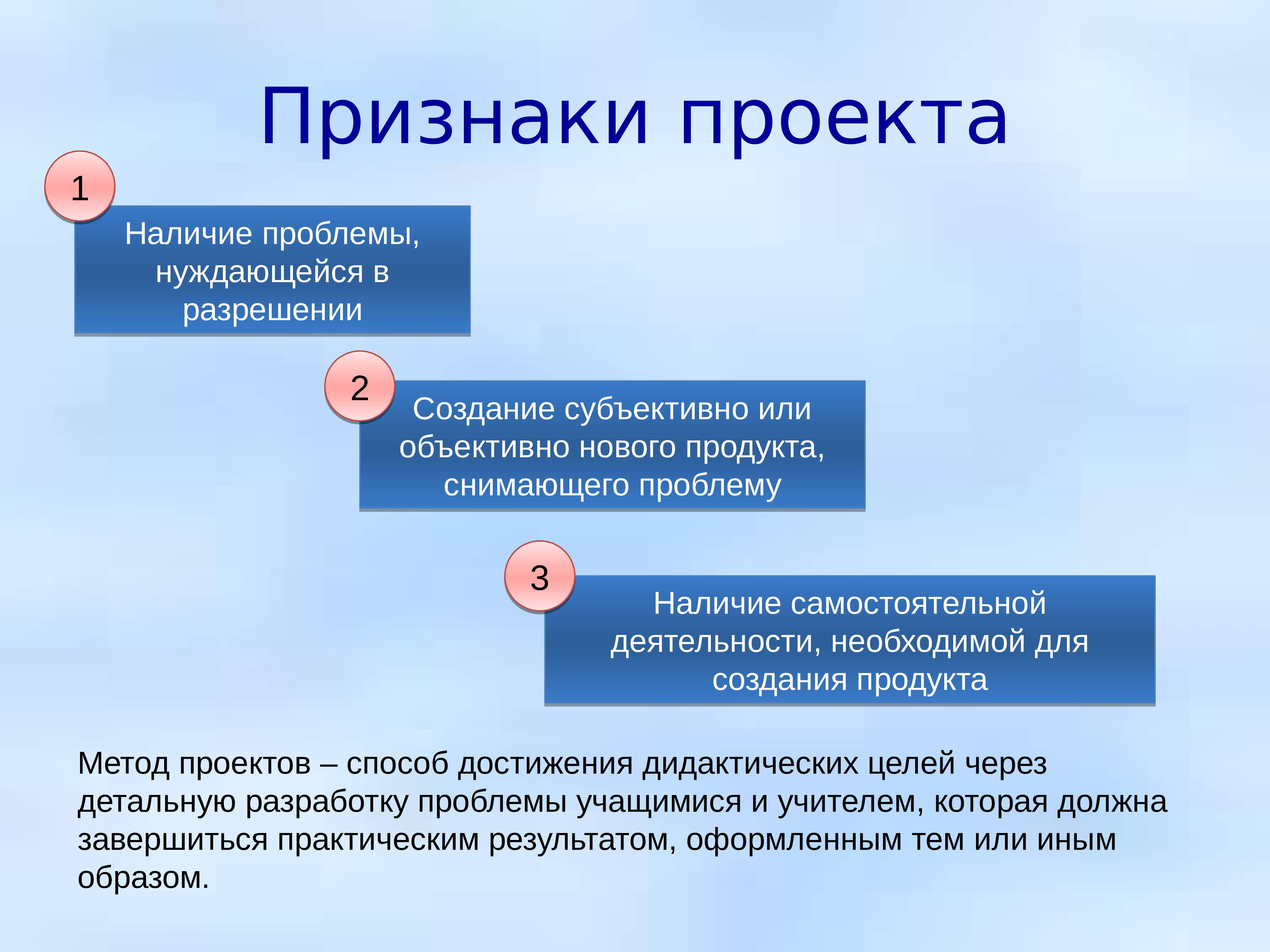 Основными признаками проекта являются