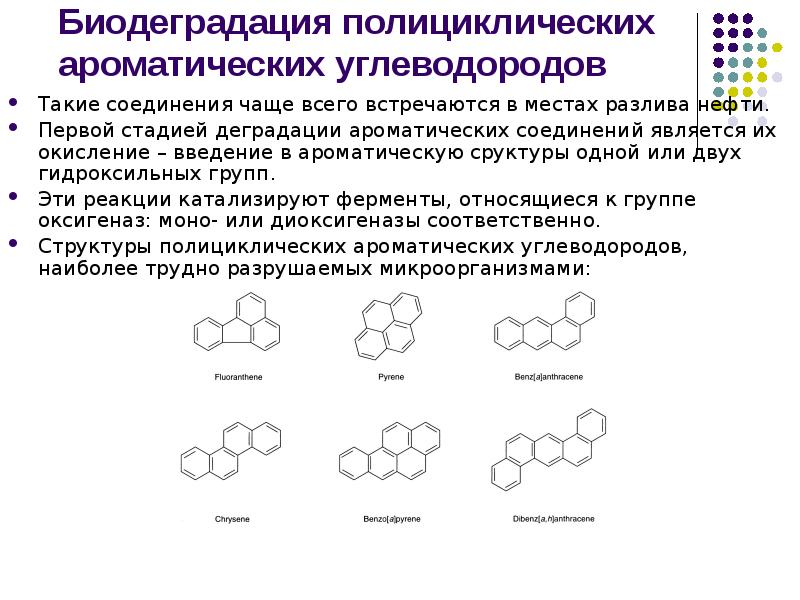 Биодеградация полициклических ароматических углеводородов
Такие соединения чаще всего встречаются в местах Биодеградация полициклических ароматических углеводородов
Такие соединения чаще всего встречаются в местах