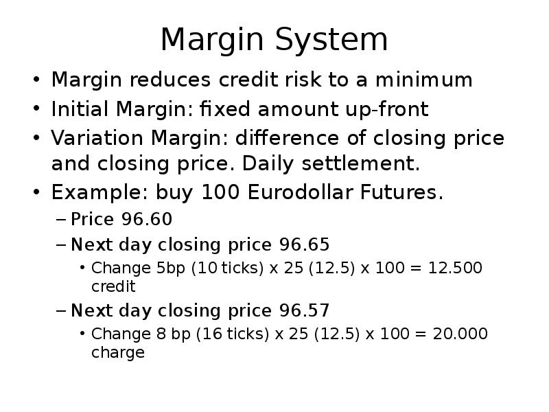 Margin System
Margin reduces credit risk to a minimum
Initial Margin: Margin System
Margin reduces credit risk to a minimum
Initial Margin: