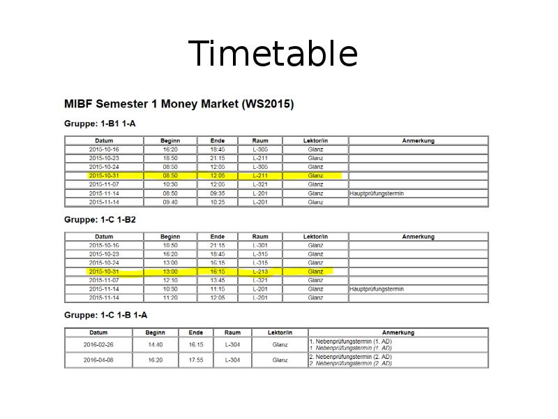 Timetable Timetable