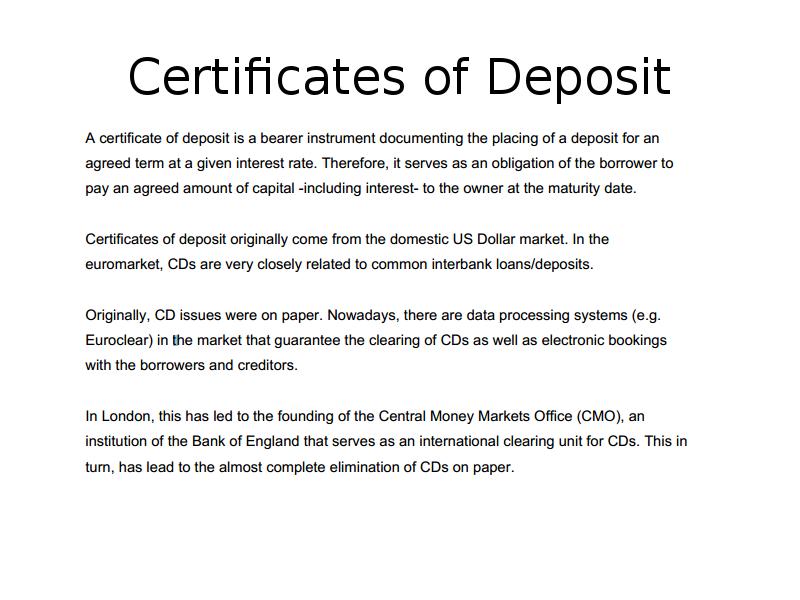 Certificates of Deposit Certificates of Deposit
