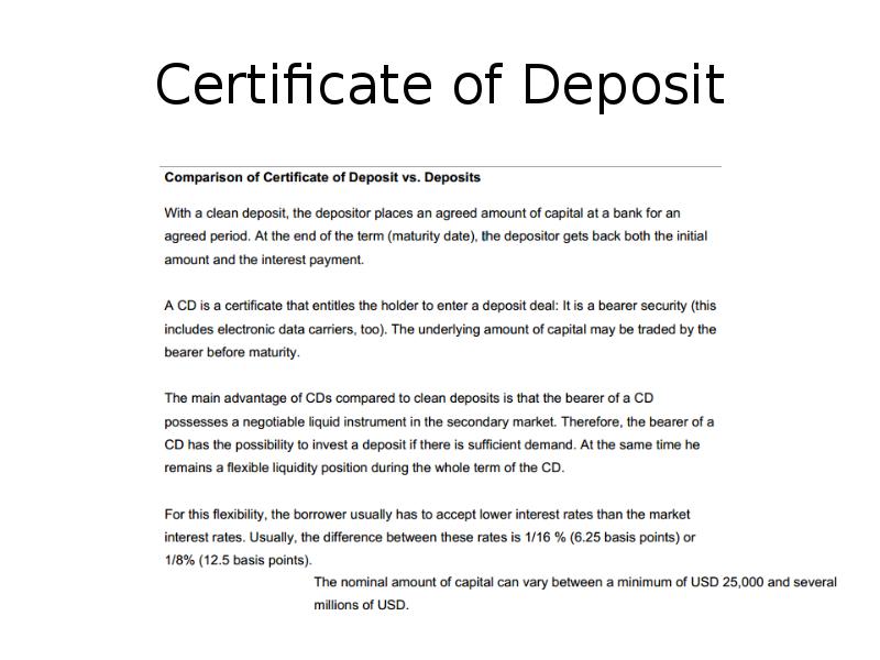 Certificate of Deposit Certificate of Deposit
