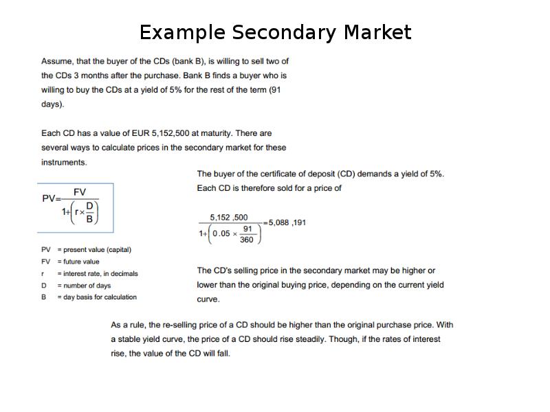 Example Secondary Market Example Secondary Market
