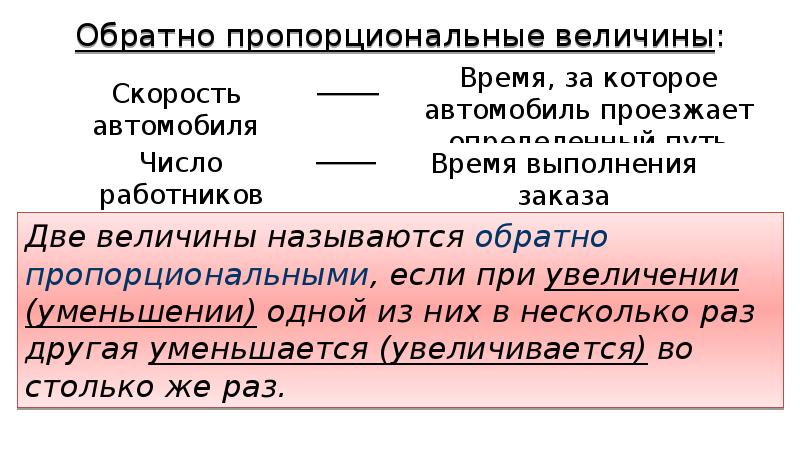 Прямая и обратная пропорциональные зависимости презентация