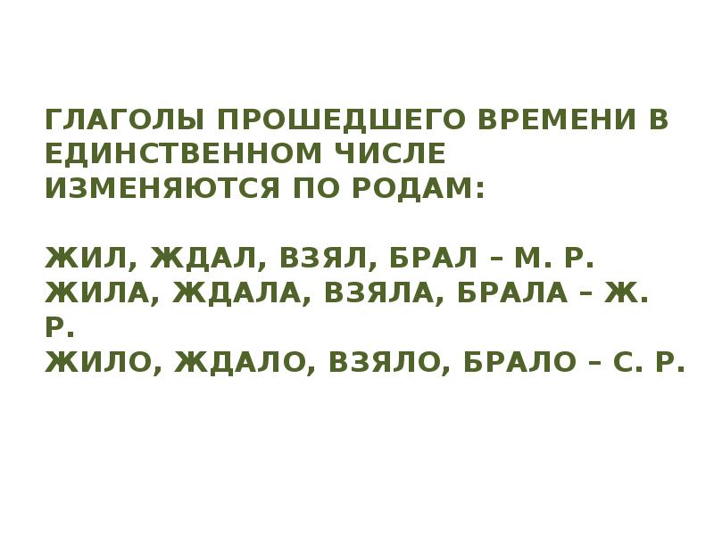 Род глаголов в прошедшем времени 3 класс презентация