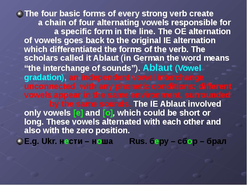 The four basic forms of every strong verb create  