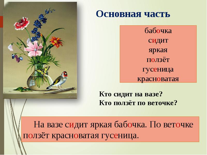 Составление текста описания по репродукции картины толстого букет цветов бабочка и птичка 2 класс