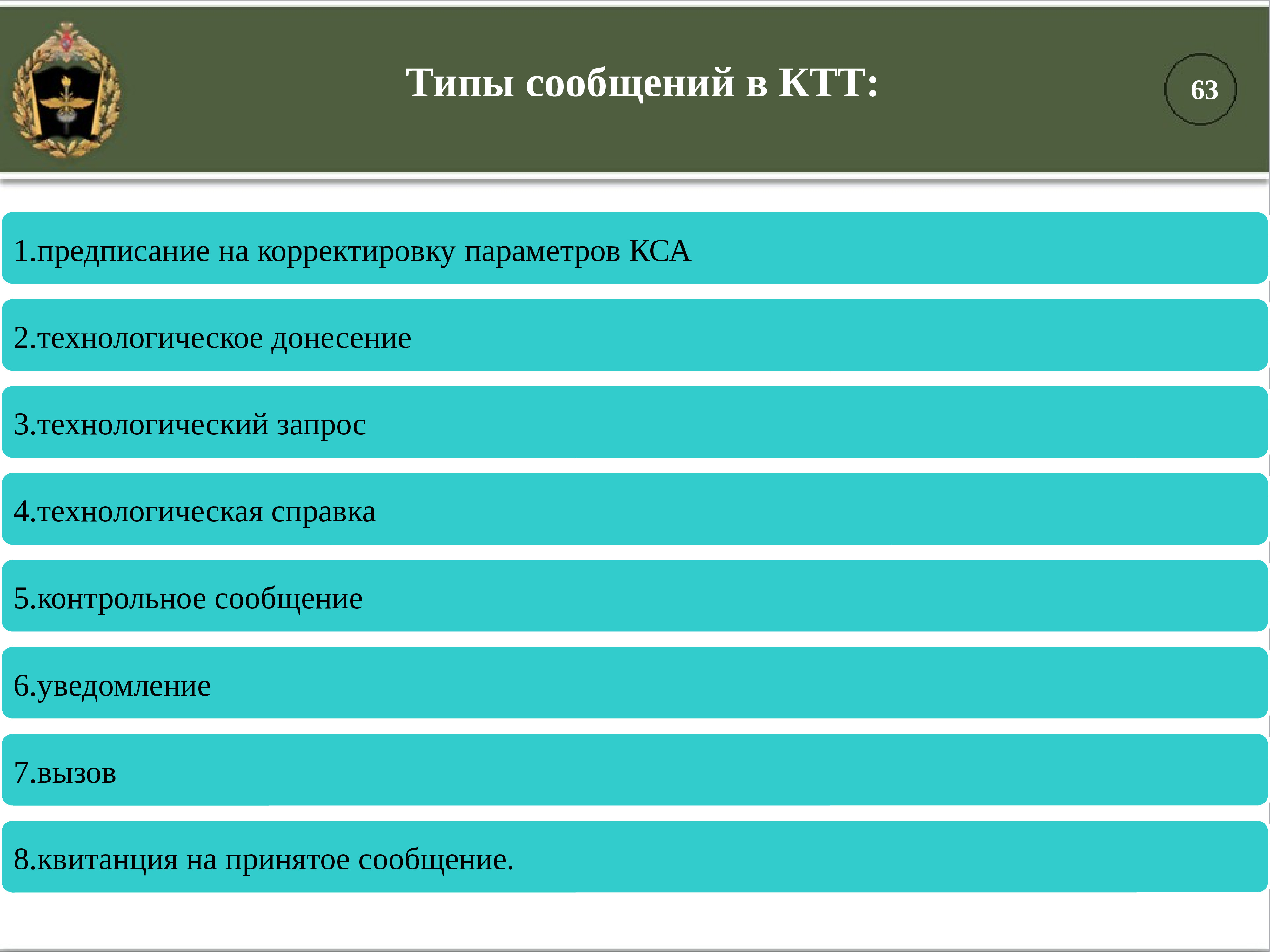 Система специального назначения. КТТ система. Типы сообщений.