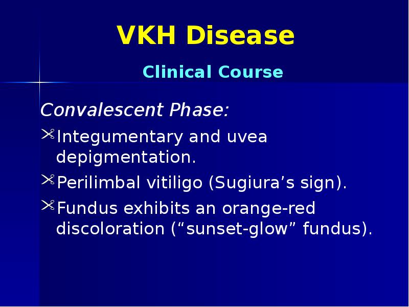 VKH Disease Convalescent Phase: Integumentary and uvea depigmentation. Perilimbal vitiligo (Sugiura’s