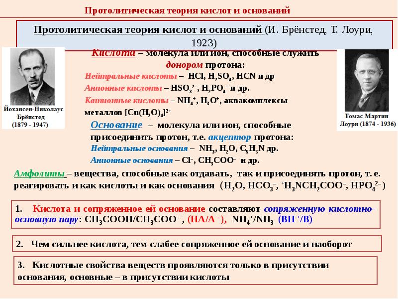 Кислоты с точки зрения. Протолитическая теория кислот. Протолитическая теория кислот и оснований. Теории кислот и оснований. Теория Бренстеда Лоури кислот и оснований.