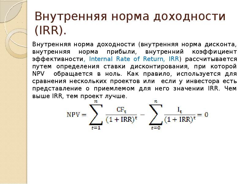 Рассчитать irr проекта