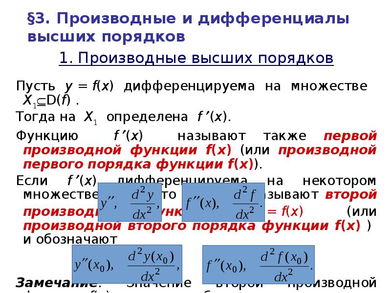 Производные высших порядков презентация