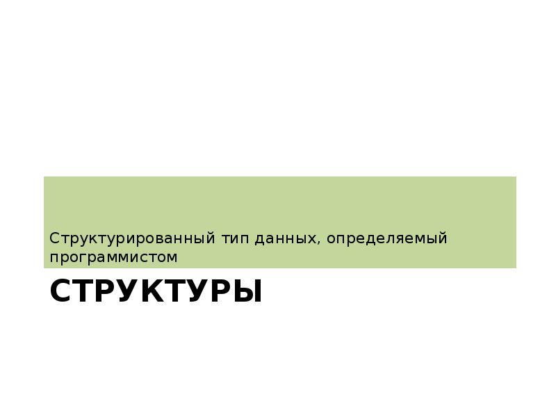 Структуры Структурированный тип данных, определяемый программистом