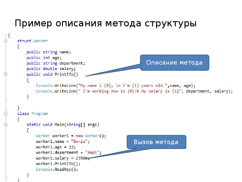 Пример описания метода структуры