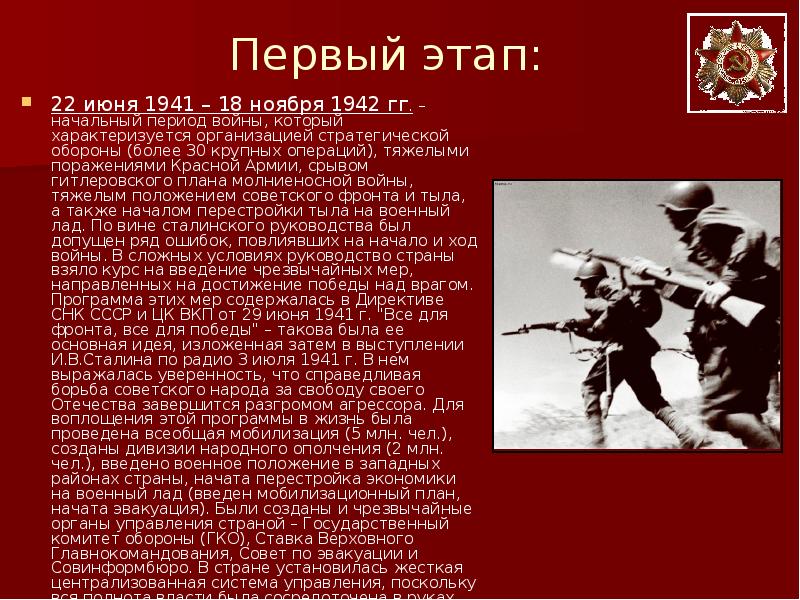 Презентация на тему начало великой отечественной войны первый период войны 22 июня 1941 ноябрь 1942