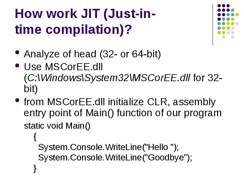 How work JIT (Just-in-time compilation)?
Analyze of head (32- or 64-bit)
Use How work JIT (Just-in-time compilation)?
Analyze of head (32- or 64-bit)
Use