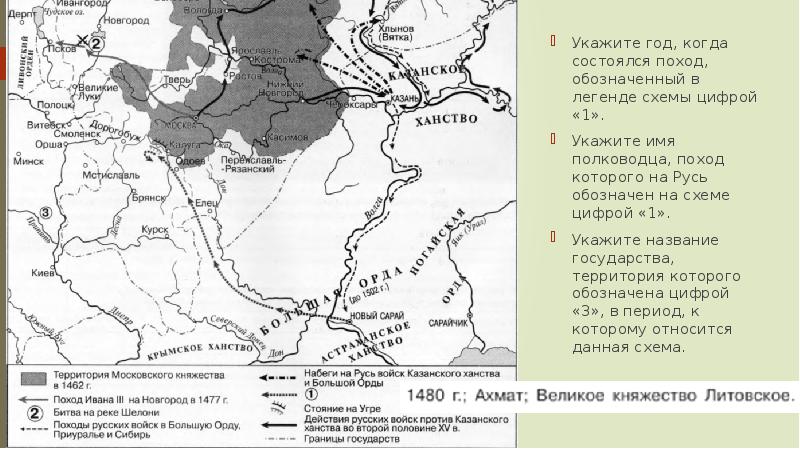 Назовите имя киевского князя походы которого обозначены в легенде схемы цифрой