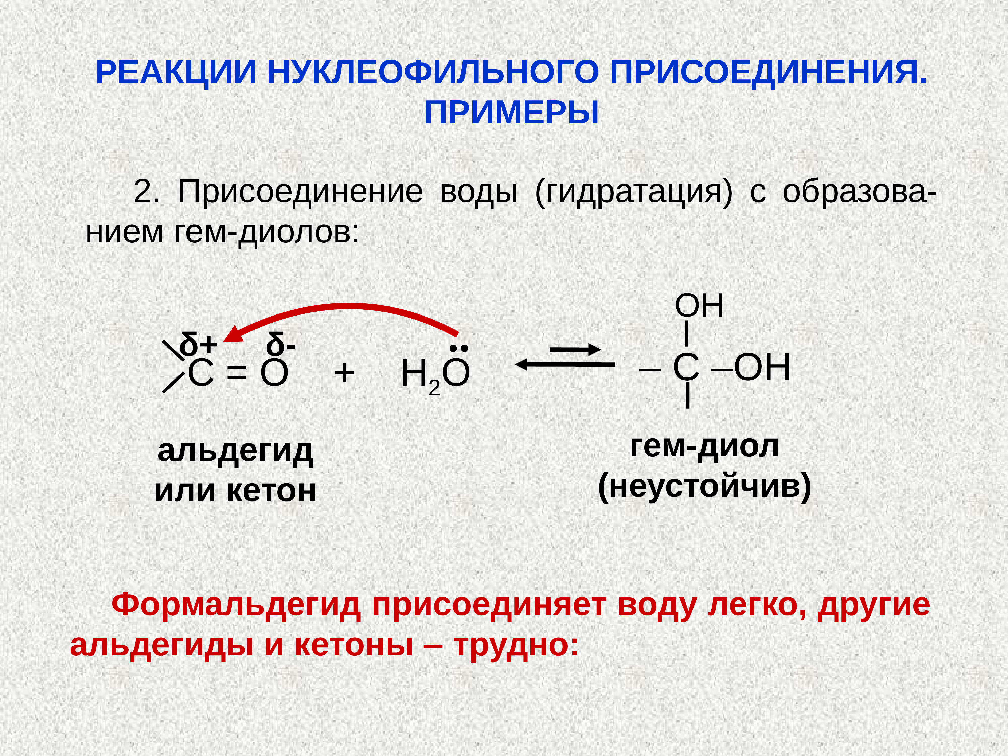 Присоединение молекулы воды реакция