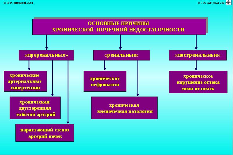 Блок схема механизмы нарушения функций почек