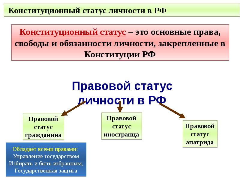 Основы правового статуса личности план