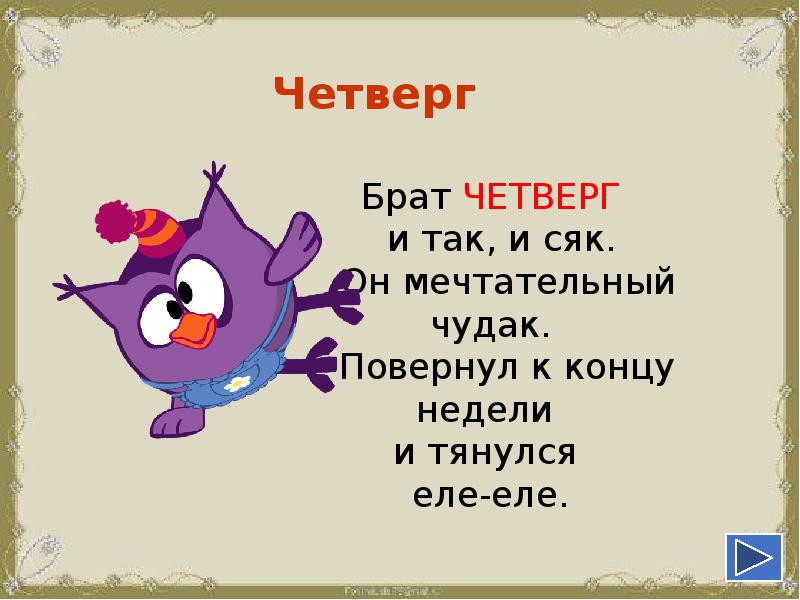 Дни недели презентация 1 класс