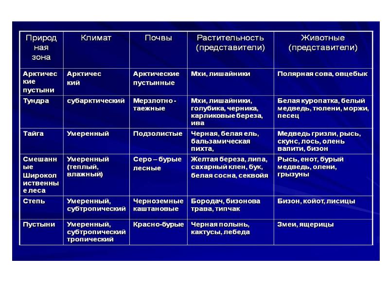 Характеристика зоны тундры по плану 8 класс