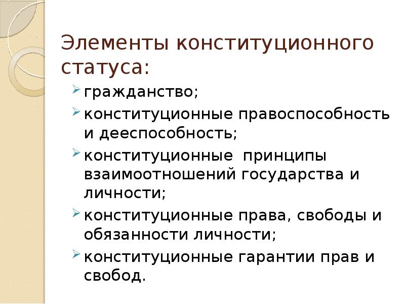 Конституционно правовой статус личности схема