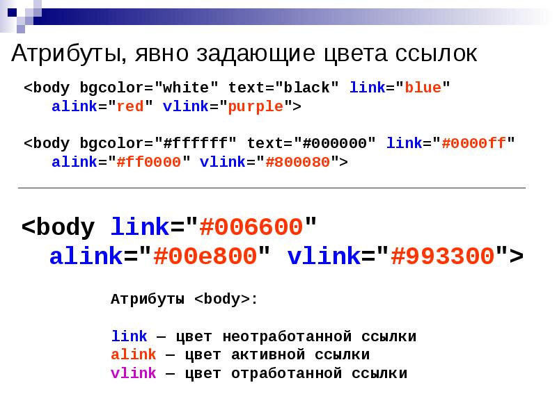 Как сделать текст цветным в html. Цвет ссылки html. Атрибуты ссылки html. Цвет гиперссылки в html. Цветная ссылка html.