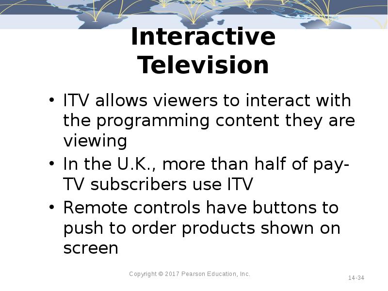 Interactive Television ITV allows viewers to interact with the programming content