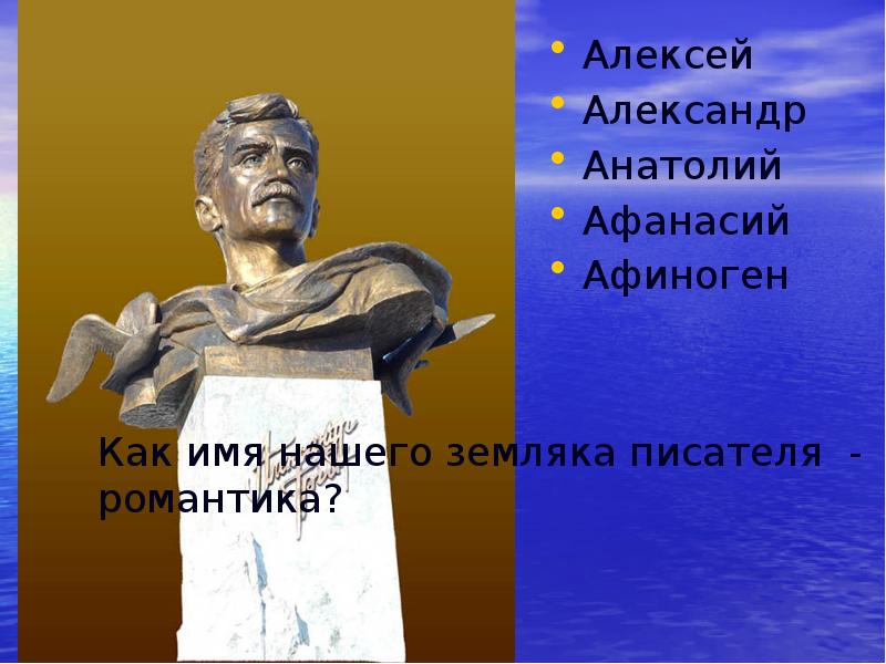 Где установлен памятник александру грину. Писатели земляки. писатели земляки презентация. памятник александру грину в кирове.