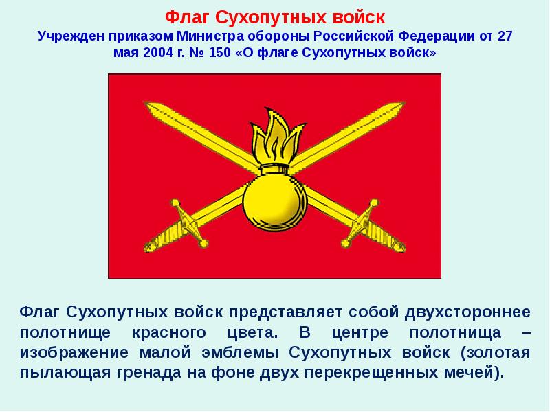 Флаг Сухопутных войск Учрежден приказом Министра обороны Российской Федерации от 27