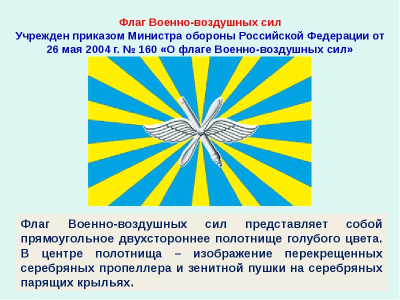 Флаг Военно-воздушных сил Учрежден приказом Министра обороны Российской Федерации от 26