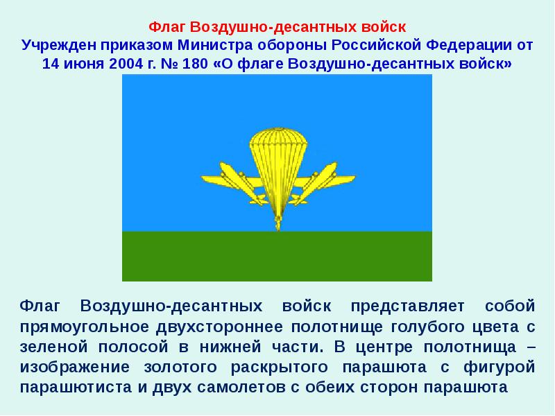 Флаг Воздушно-десантных войск Учрежден приказом Министра обороны Российской Федерации от 14