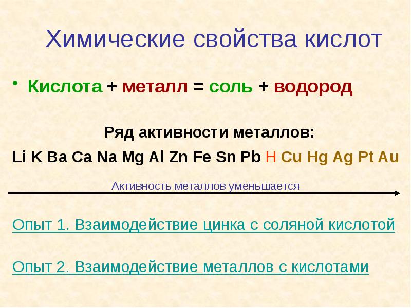 Металл кислота пример