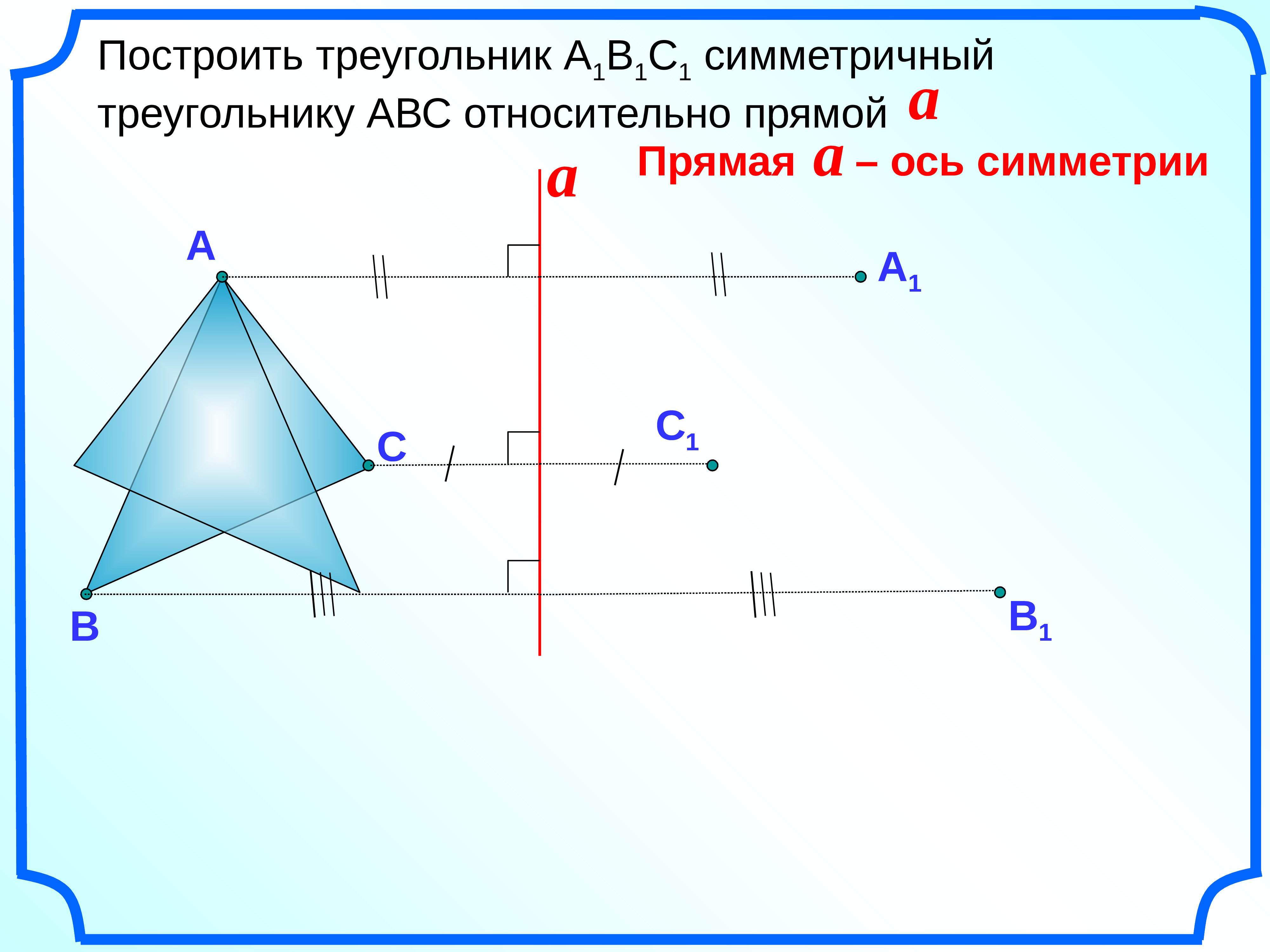 Как построить симметричный треугольник относительно прямой