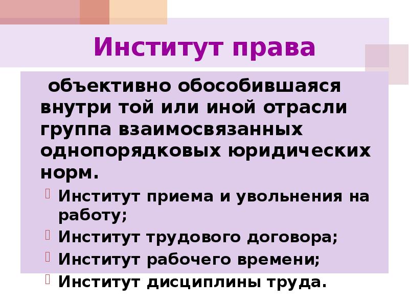 Презентация отрасли и институты права