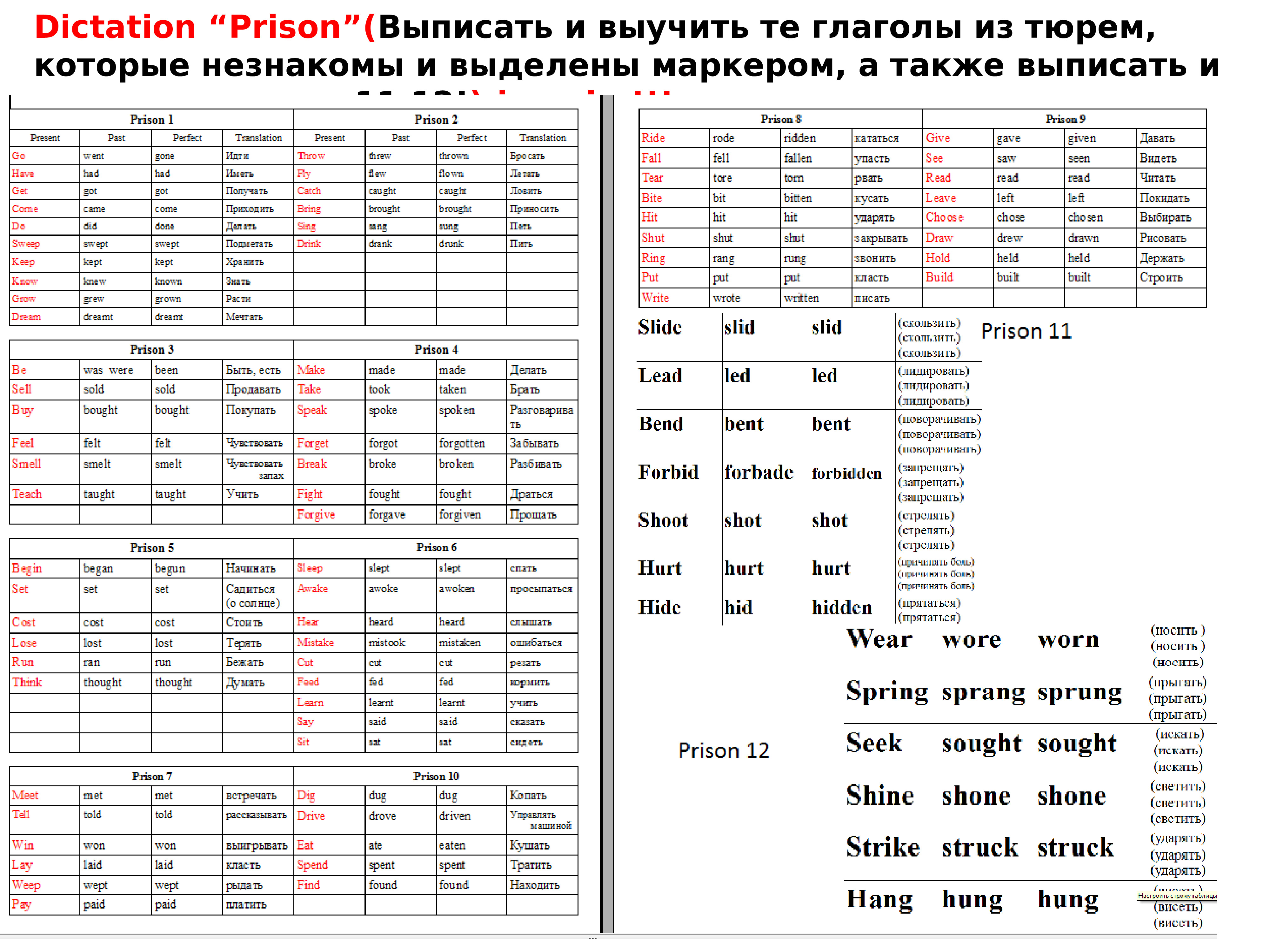 In pairs discuss the following. Irregular verbs in pairs.